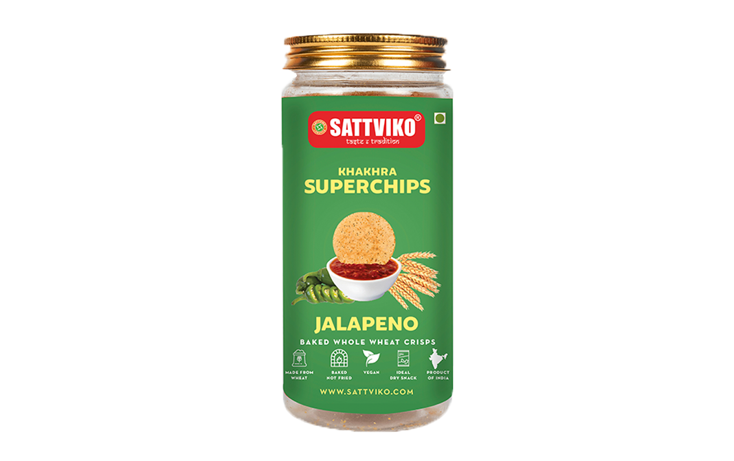 Sattviko Khakhra Superchips Jalapeno   Glass Jar  120 grams